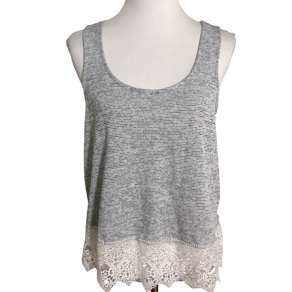 Daytrip Gray Cream Lace Tank Top